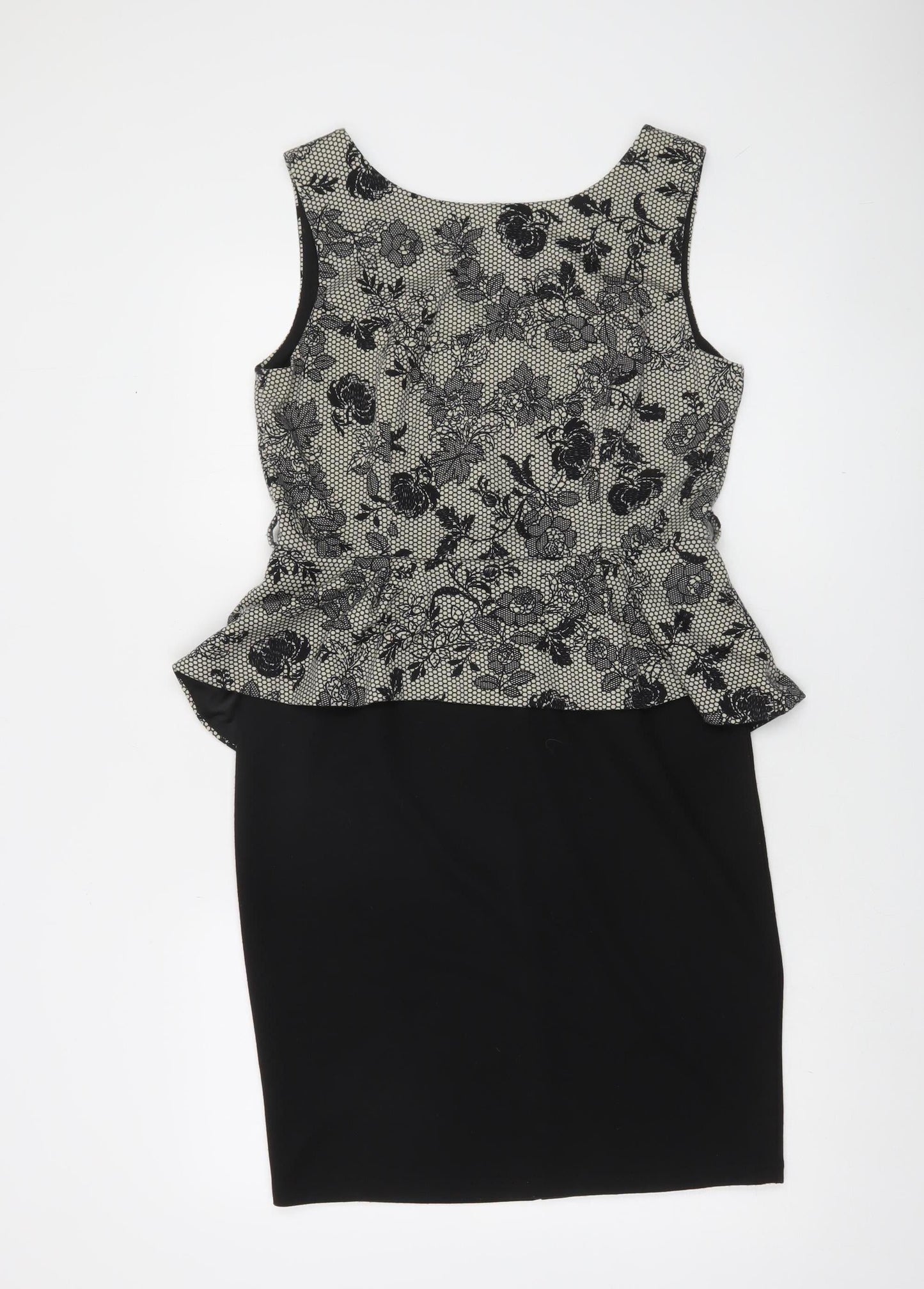 Billie & Blossom Women Black Floral Peplum Knee Length Dress Size 14
