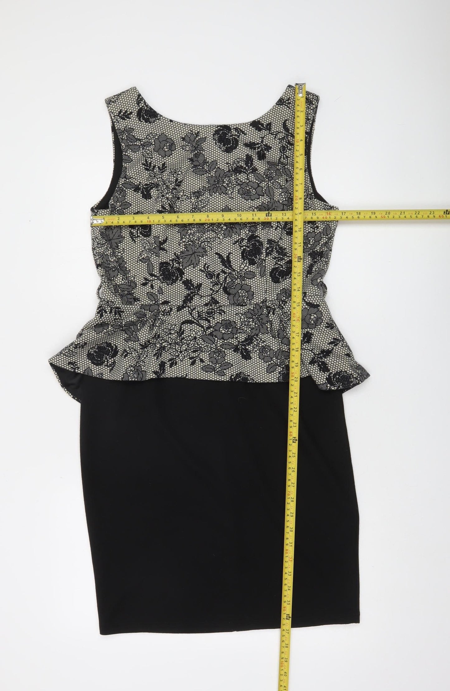 Billie & Blossom Women Black Floral Peplum Knee Length Dress Size 14