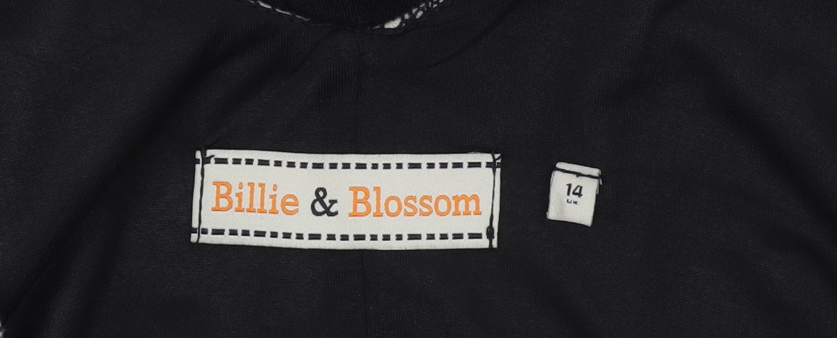 Billie & Blossom Women Black Floral Peplum Knee Length Dress Size 14