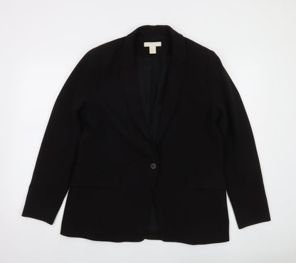 H&M Women Black Size 14 Single-Breasted Blazer Jacket