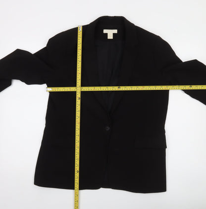 H&M Women Black Size 14 Single-Breasted Blazer Jacket