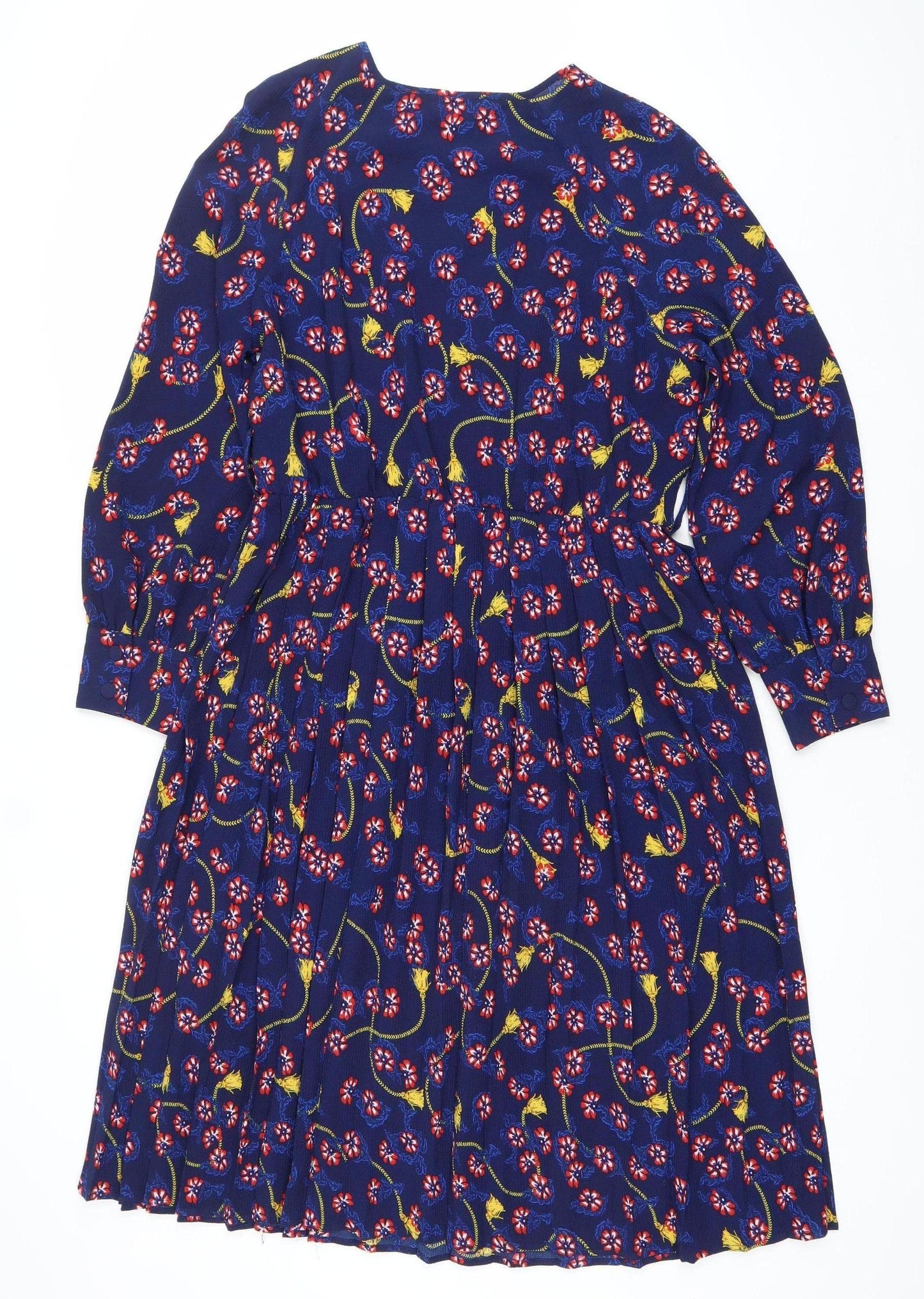 Savida Women Blue Floral A-Line Knee Length Dress Size 14