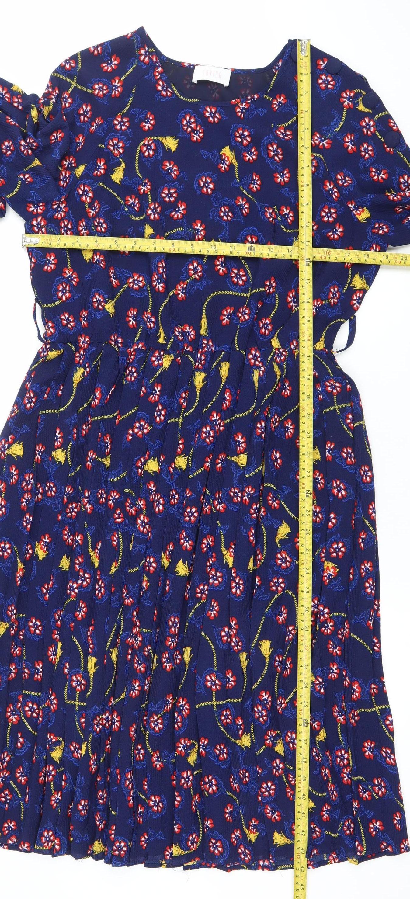 Savida Women Blue Floral A-Line Knee Length Dress Size 14