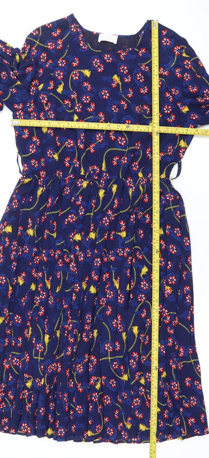 Savida Women Blue Floral A-Line Knee Length Dress Size 14