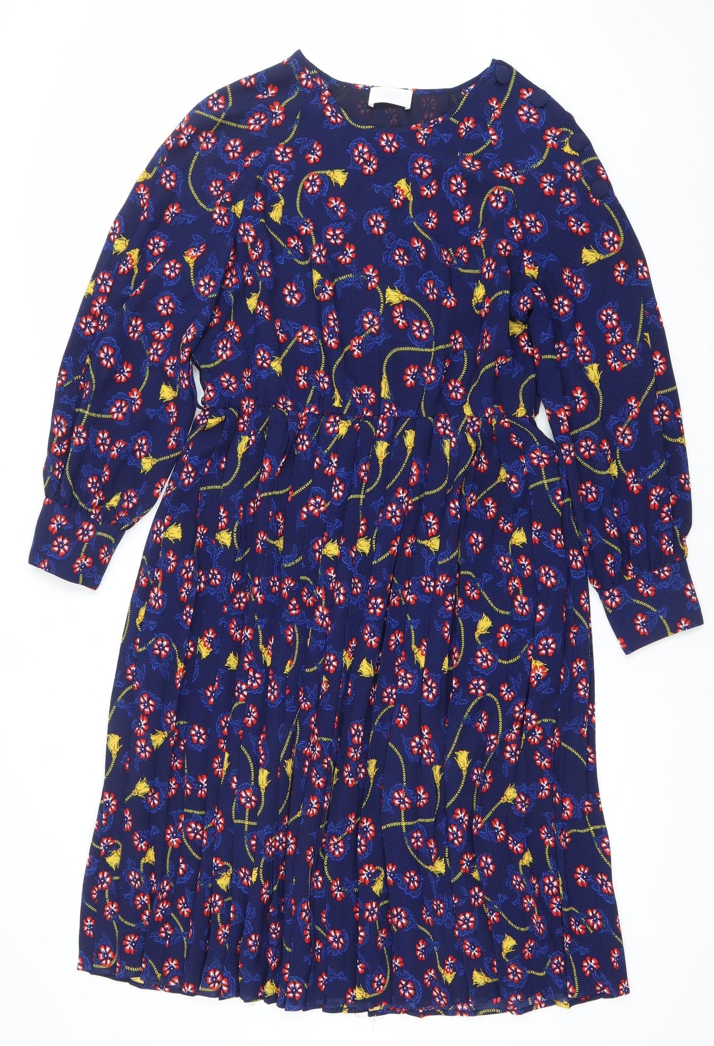 Savida Women Blue Floral A-Line Knee Length Dress Size 14