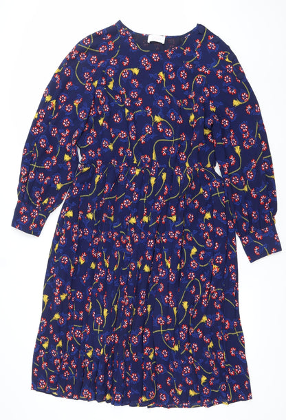 Savida Women Blue Floral A-Line Knee Length Dress Size 14
