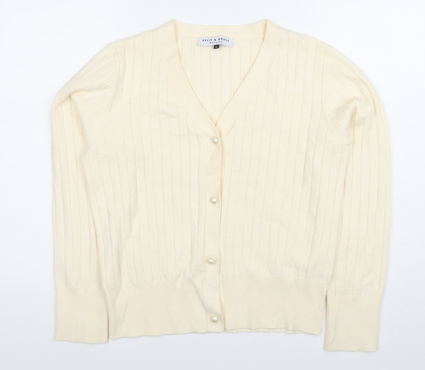 Kelly & Grace Women’s Ivory V-Neck Button Cardigan Size M