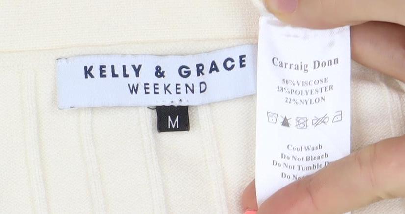 Kelly & Grace Women’s Ivory V-Neck Button Cardigan Size M