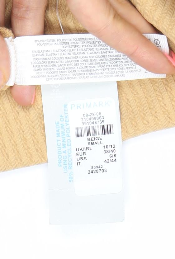 Primark Women Beige Ribbed Button Long Sleeve Bodycon Dress Size Small 10-12