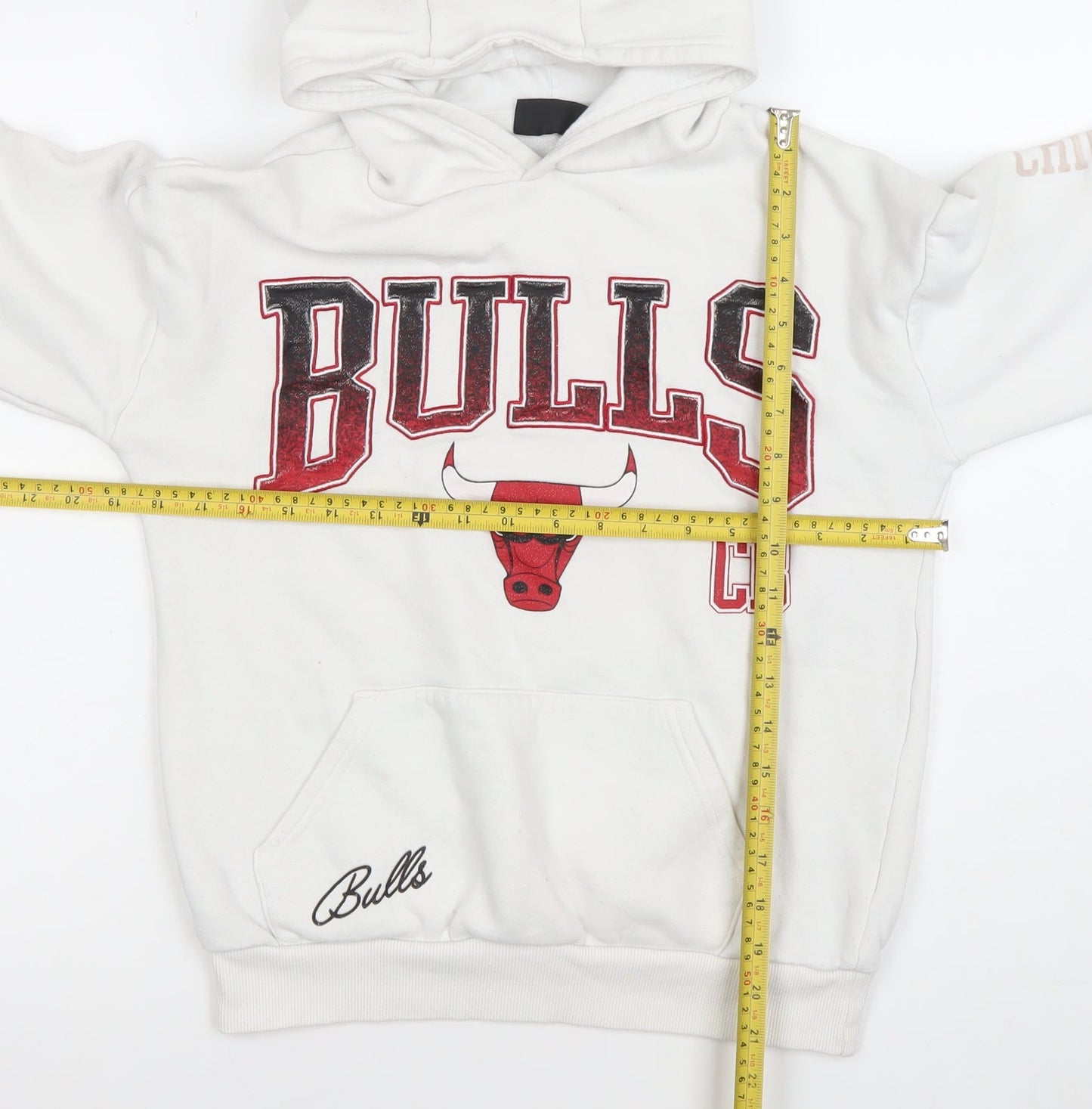 NBA Boys White Chicago Bulls Pullover Hoodie 10-11 Years Cotton Blend