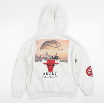 NBA Boys White Chicago Bulls Pullover Hoodie 10-11 Years Cotton Blend