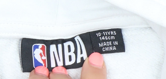 NBA Boys White Chicago Bulls Pullover Hoodie 10-11 Years Cotton Blend