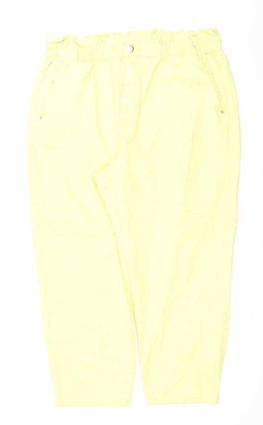 Savida Women Lemon Yellow Cotton Relaxed Jeans Size 18