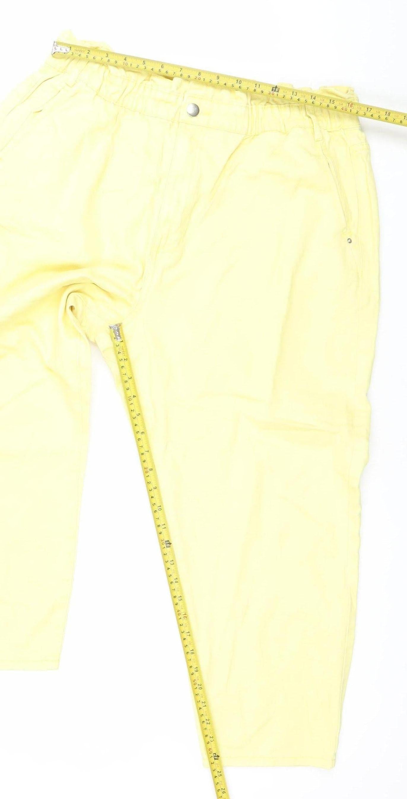Savida Women Lemon Yellow Cotton Relaxed Jeans Size 18