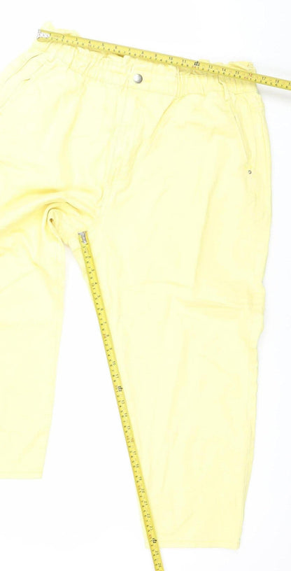 Savida Women Lemon Yellow Cotton Relaxed Jeans Size 18