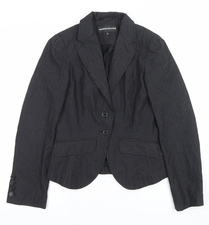 Warehouse Women's Black Pinstripe Blazer Size 6 Tailored Single-Breasted Jacket