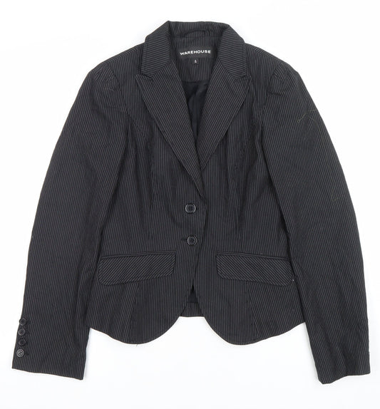 Warehouse Women's Black Pinstripe Blazer Size 6 Tailored Single-Breasted Jacket