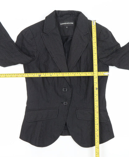 Warehouse Women's Black Pinstripe Blazer Size 6 Tailored Single-Breasted Jacket