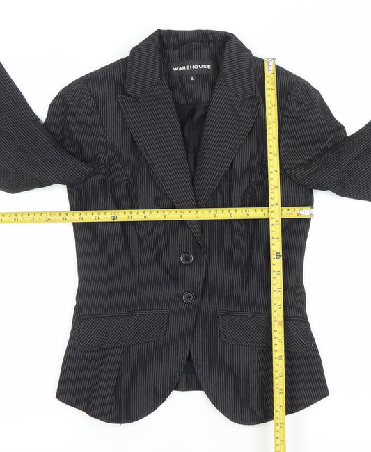 Warehouse Women's Black Pinstripe Blazer Size 6 Tailored Single-Breasted Jacket