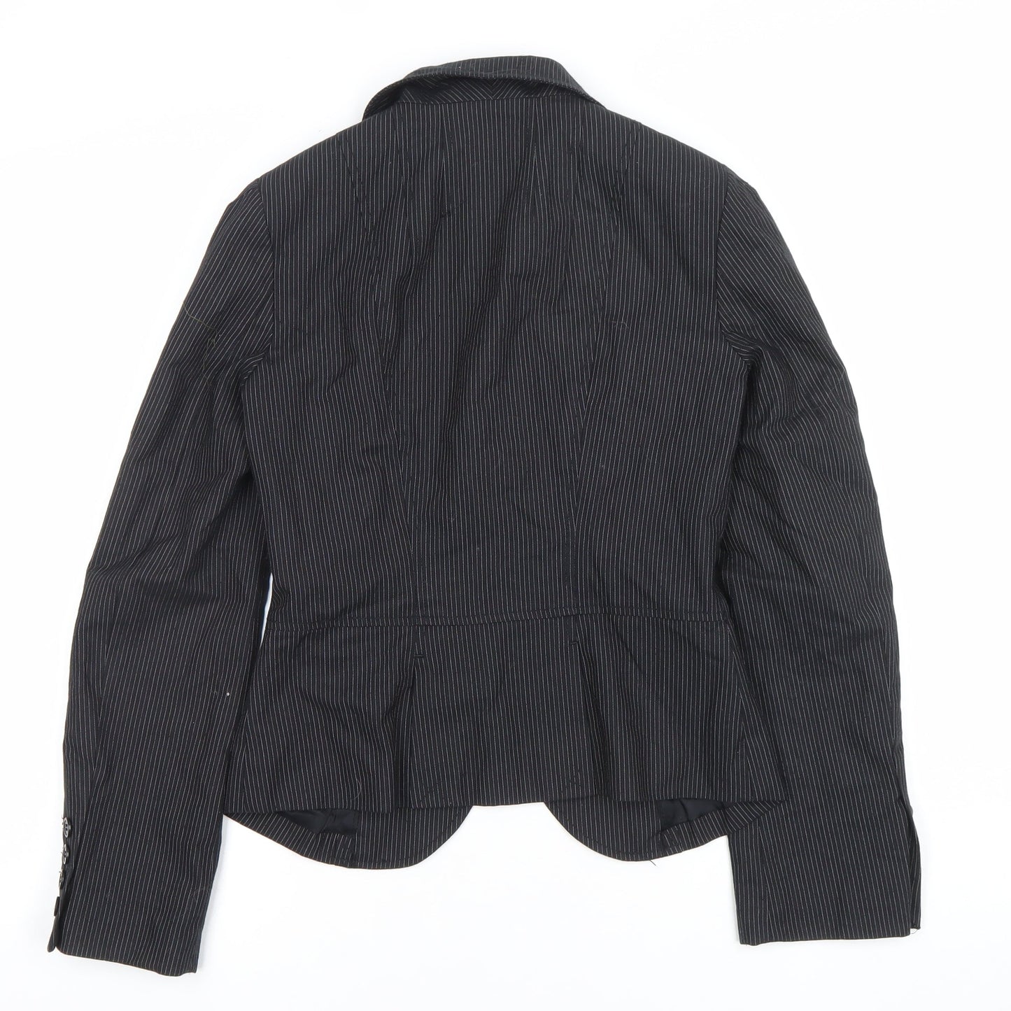 Warehouse Women's Black Pinstripe Blazer Size 6 Tailored Single-Breasted Jacket