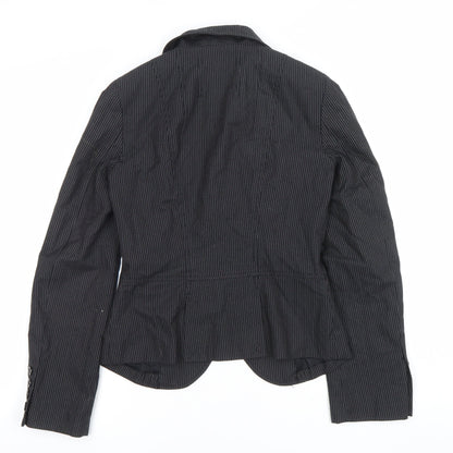 Warehouse Women's Black Pinstripe Blazer Size 6 Tailored Single-Breasted Jacket