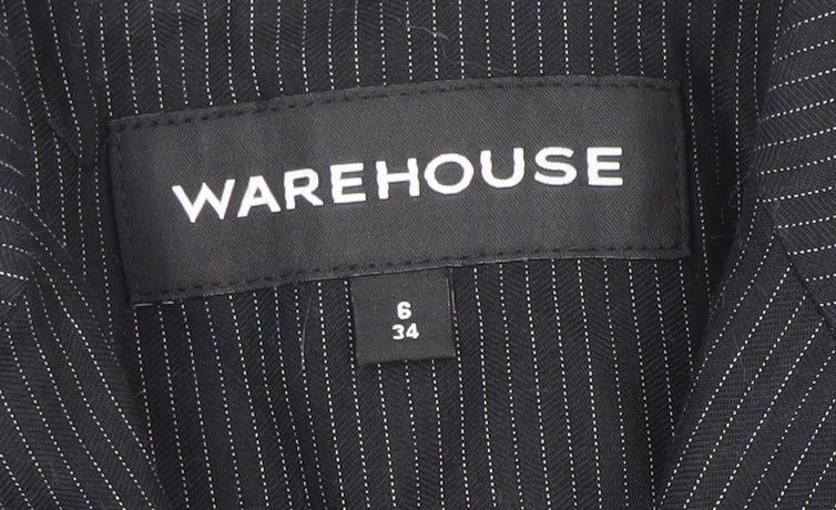 Warehouse Women's Black Pinstripe Blazer Size 6 Tailored Single-Breasted Jacket