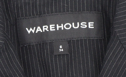 Warehouse Women's Black Pinstripe Blazer Size 6 Tailored Single-Breasted Jacket