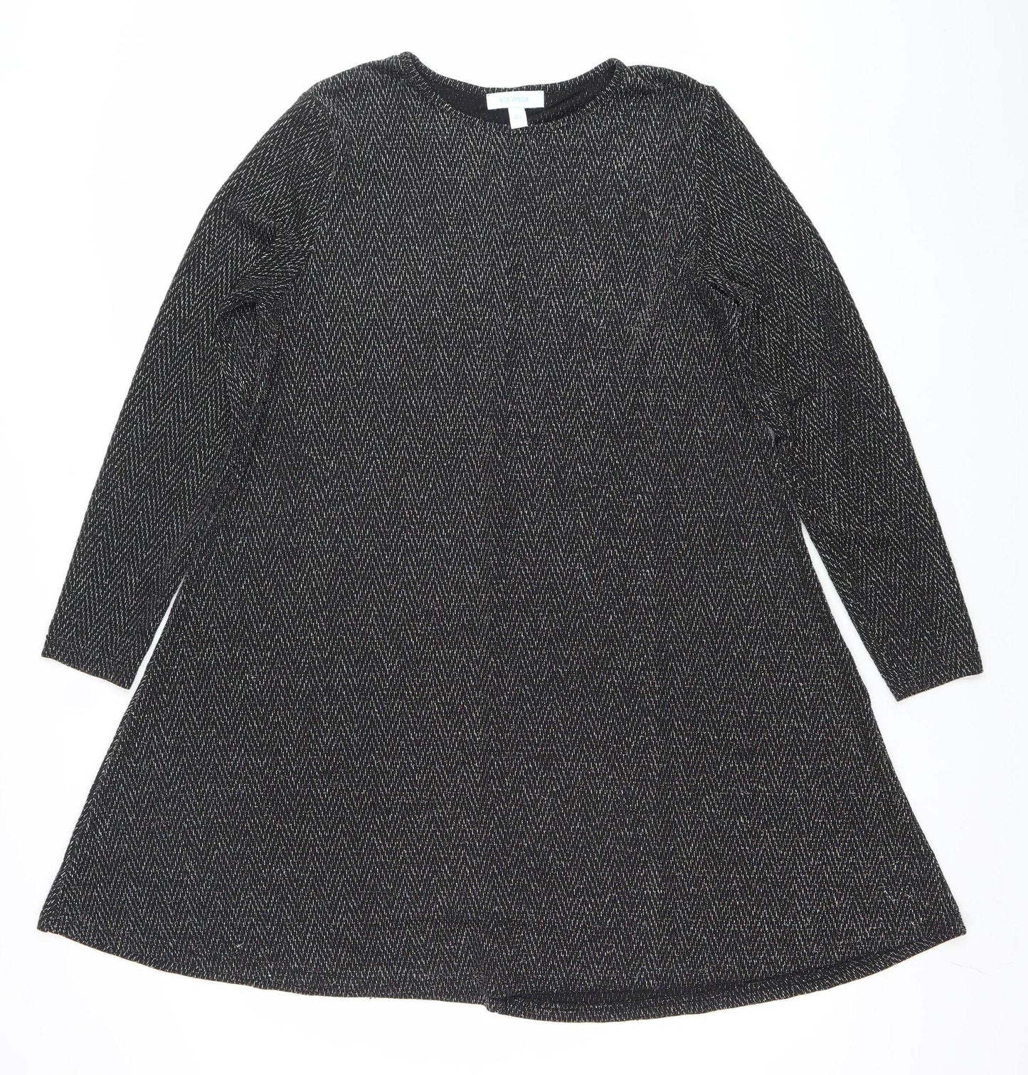 Blue Vanilla Women's Black Herringbone A-Line Long Sleeve Dress Size L