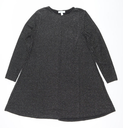 Blue Vanilla Women's Black Herringbone A-Line Long Sleeve Dress Size L