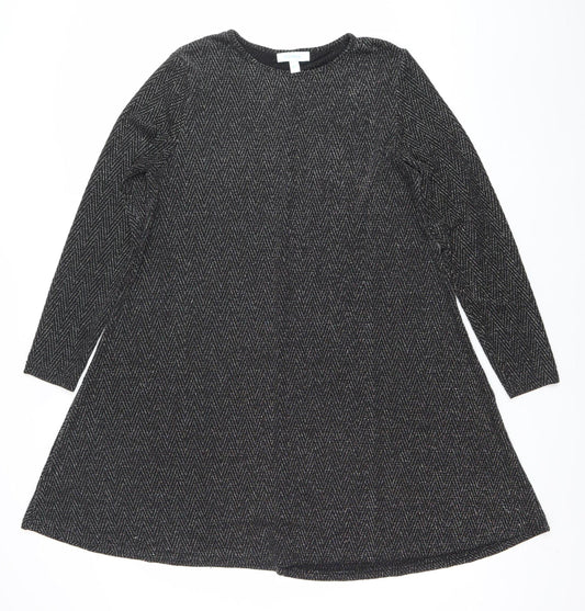 Blue Vanilla Women's Black Herringbone A-Line Long Sleeve Dress Size L