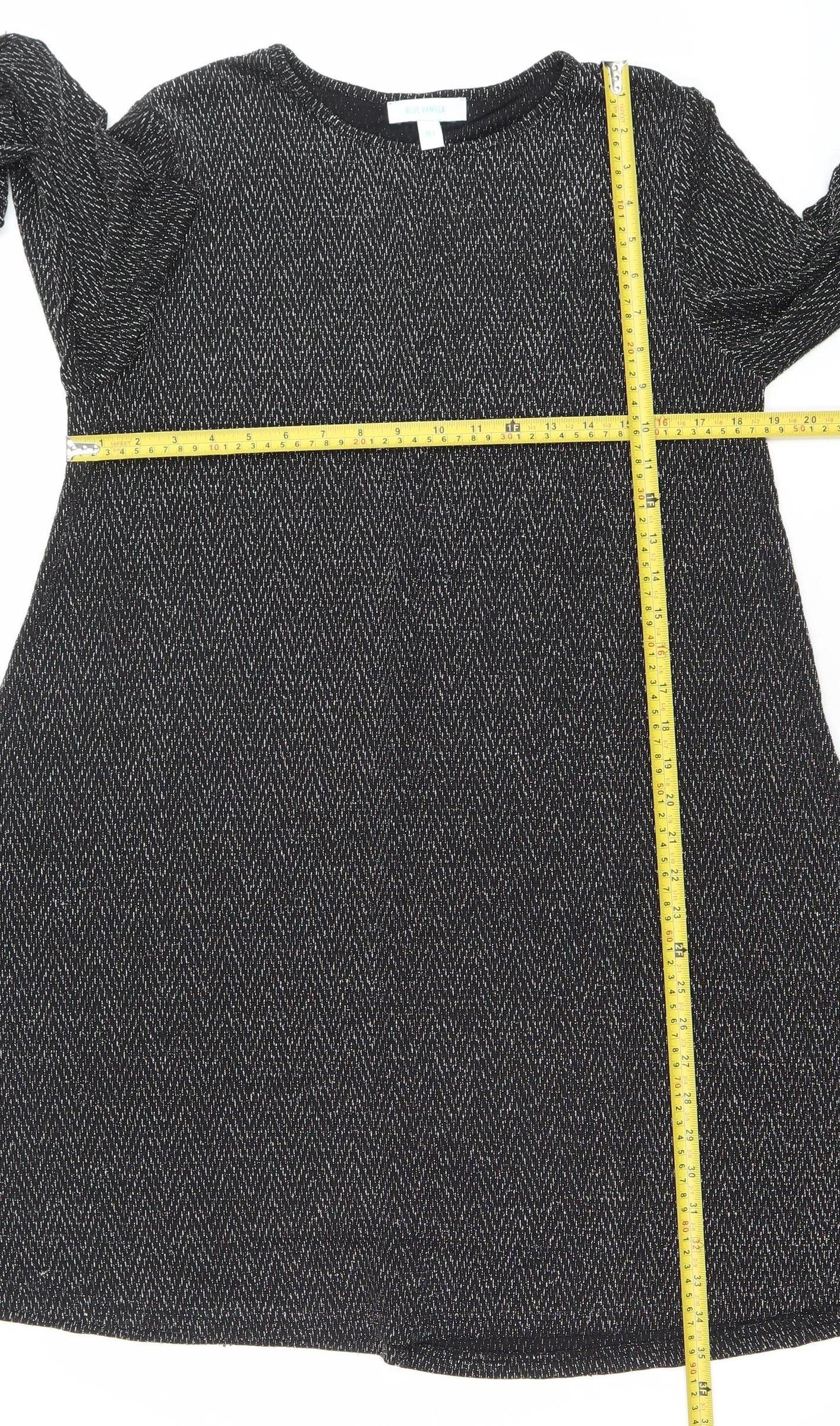 Blue Vanilla Women's Black Herringbone A-Line Long Sleeve Dress Size L