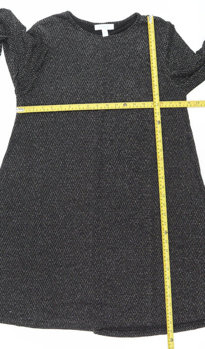 Blue Vanilla Women's Black Herringbone A-Line Long Sleeve Dress Size L