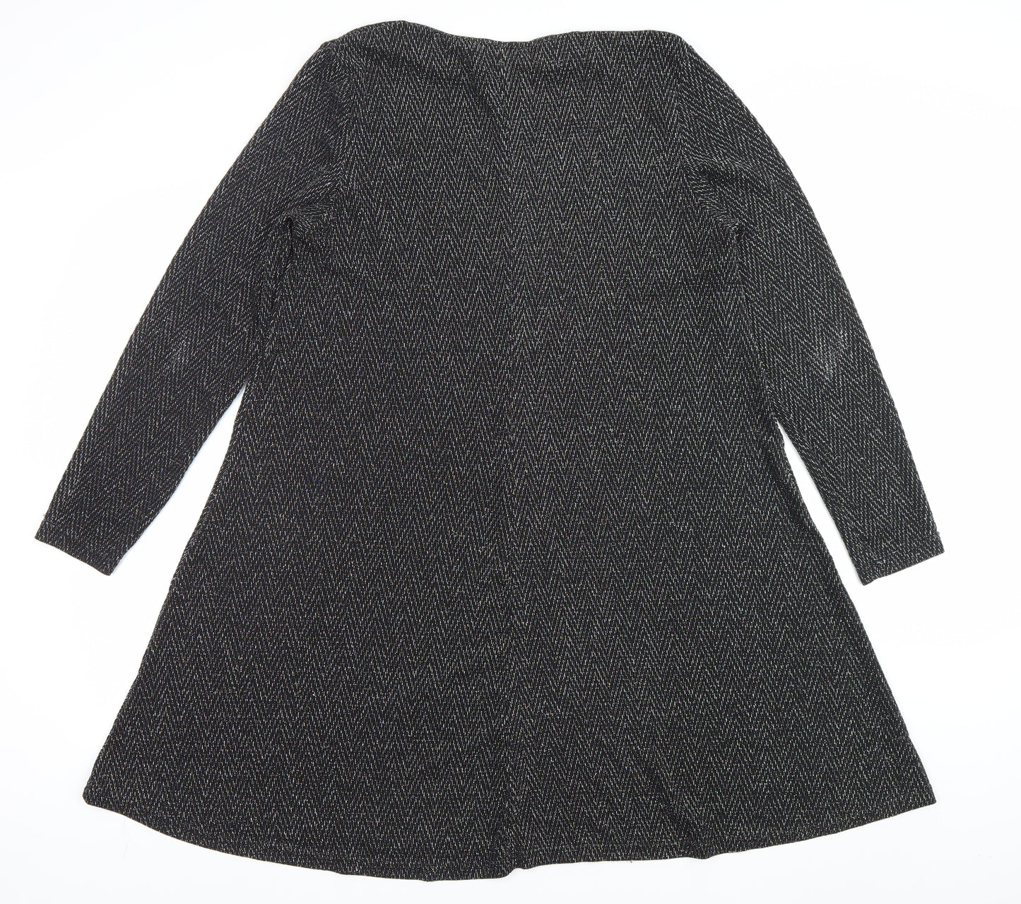 Blue Vanilla Women's Black Herringbone A-Line Long Sleeve Dress Size L
