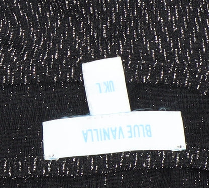 Blue Vanilla Women's Black Herringbone A-Line Long Sleeve Dress Size L