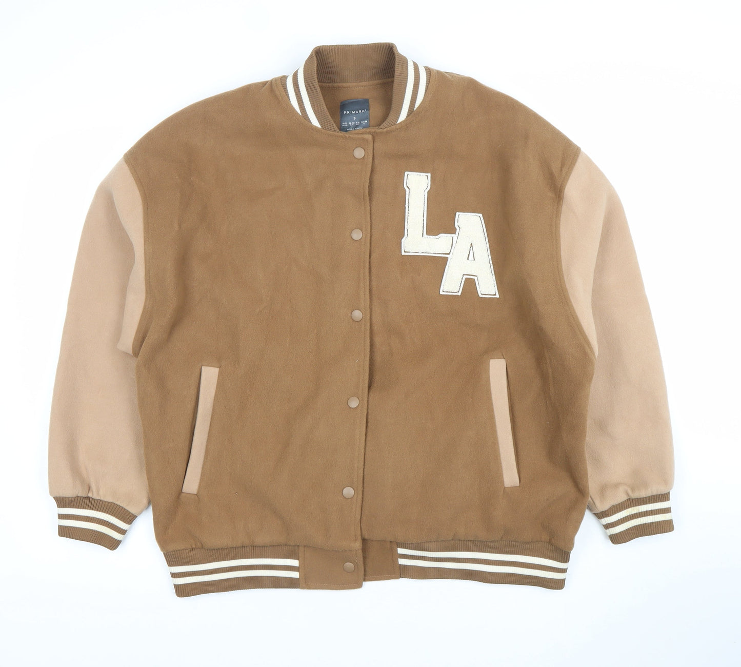 Primark Womens Brown Varsity Jacket Size S 10-12 Casual Autumn