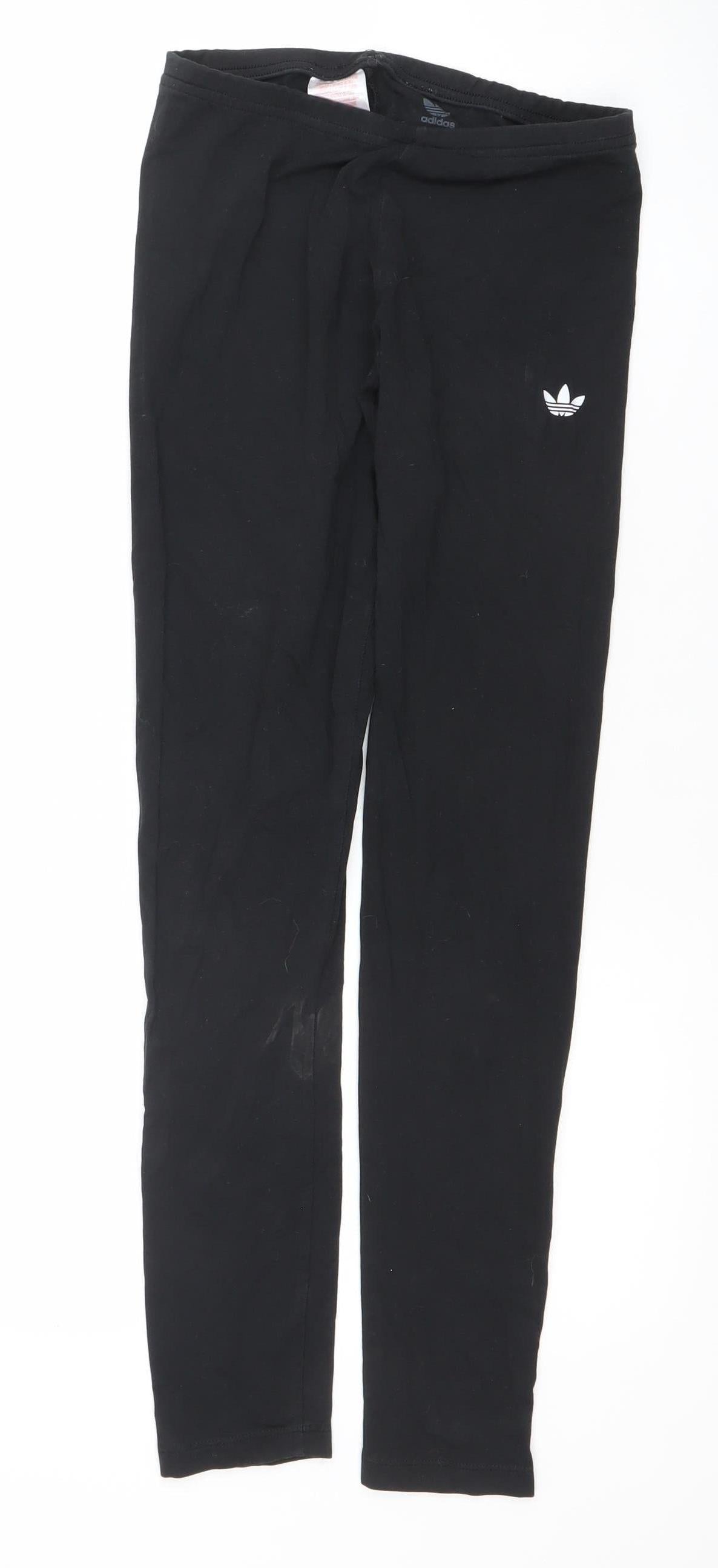 Adidas Girls Black 13-14Y Ankle Leggings Slim Fit Activewear Cotton Blend