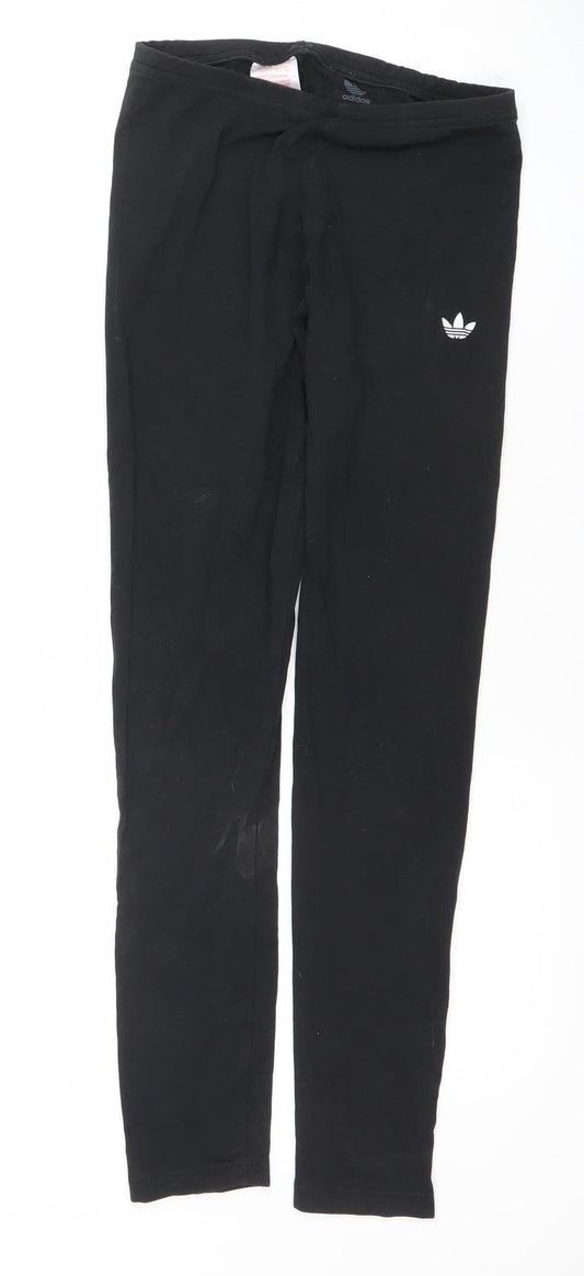 Adidas Girls Black 13-14Y Ankle Leggings Slim Fit Activewear Cotton Blend