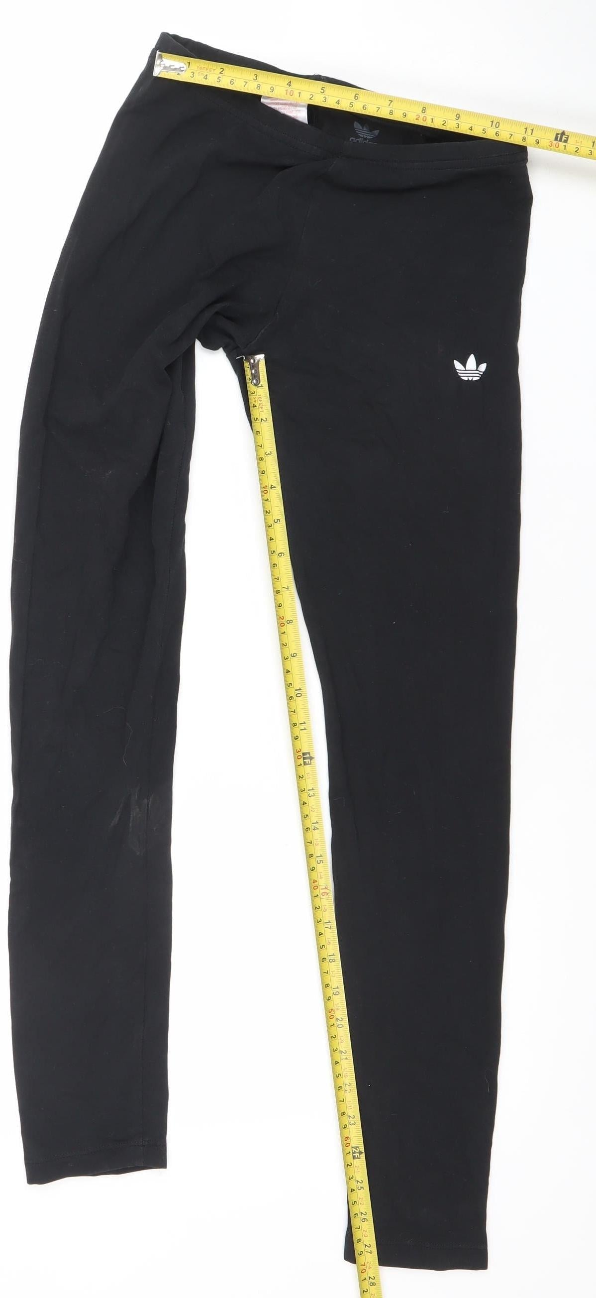 Adidas Girls Black 13-14Y Ankle Leggings Slim Fit Activewear Cotton Blend