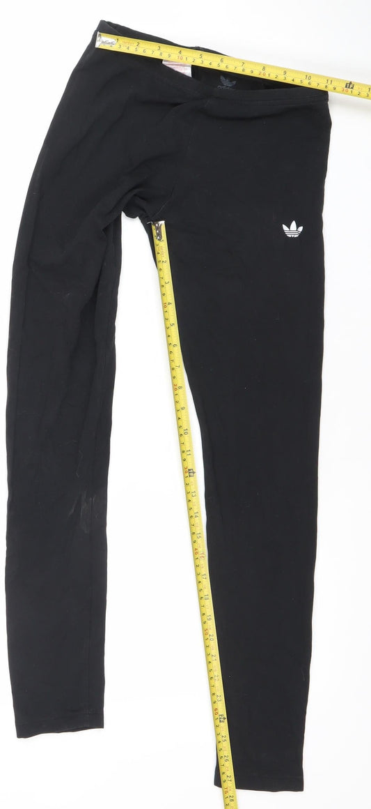 Adidas Girls Black 13-14Y Ankle Leggings Slim Fit Activewear Cotton Blend