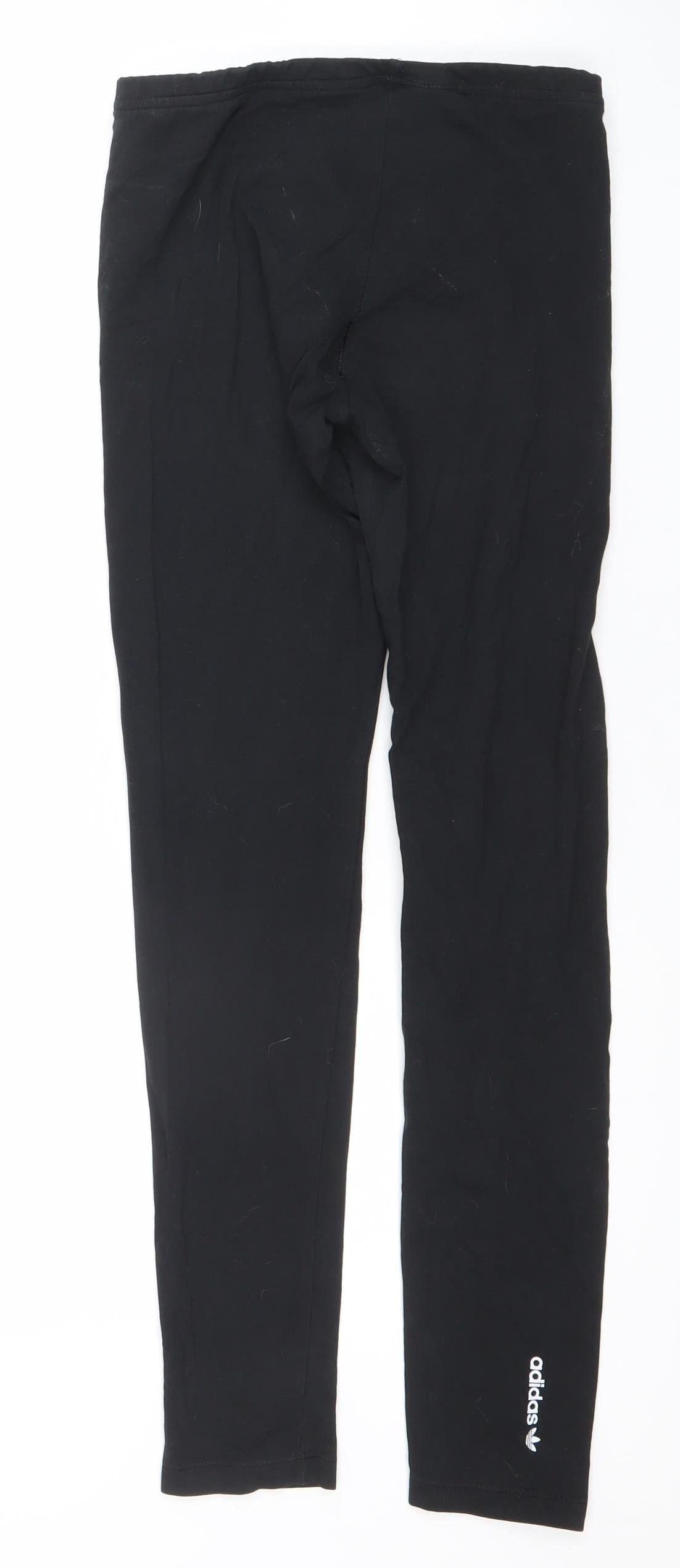 Adidas Girls Black 13-14Y Ankle Leggings Slim Fit Activewear Cotton Blend