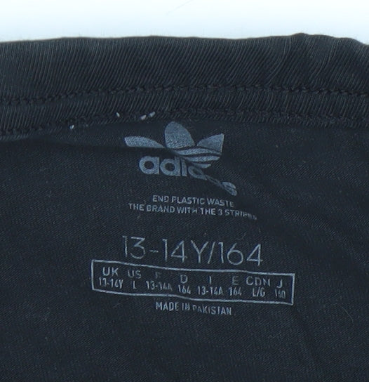 Adidas Girls Black 13-14Y Ankle Leggings Slim Fit Activewear Cotton Blend