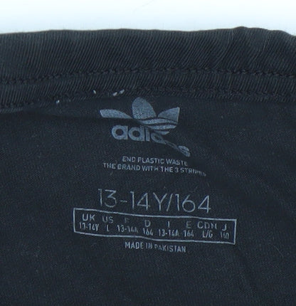 Adidas Girls Black 13-14Y Ankle Leggings Slim Fit Activewear Cotton Blend