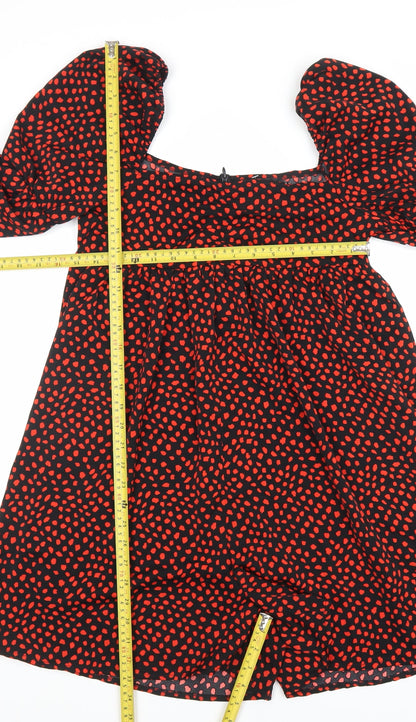 PrettyLittleThing Women’s Black Red Polka Dot Playsuit Size 8 Polyester Long Sleeve