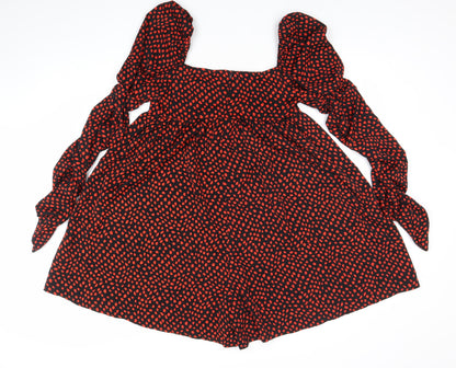 PrettyLittleThing Women’s Black Red Polka Dot Playsuit Size 8 Polyester Long Sleeve