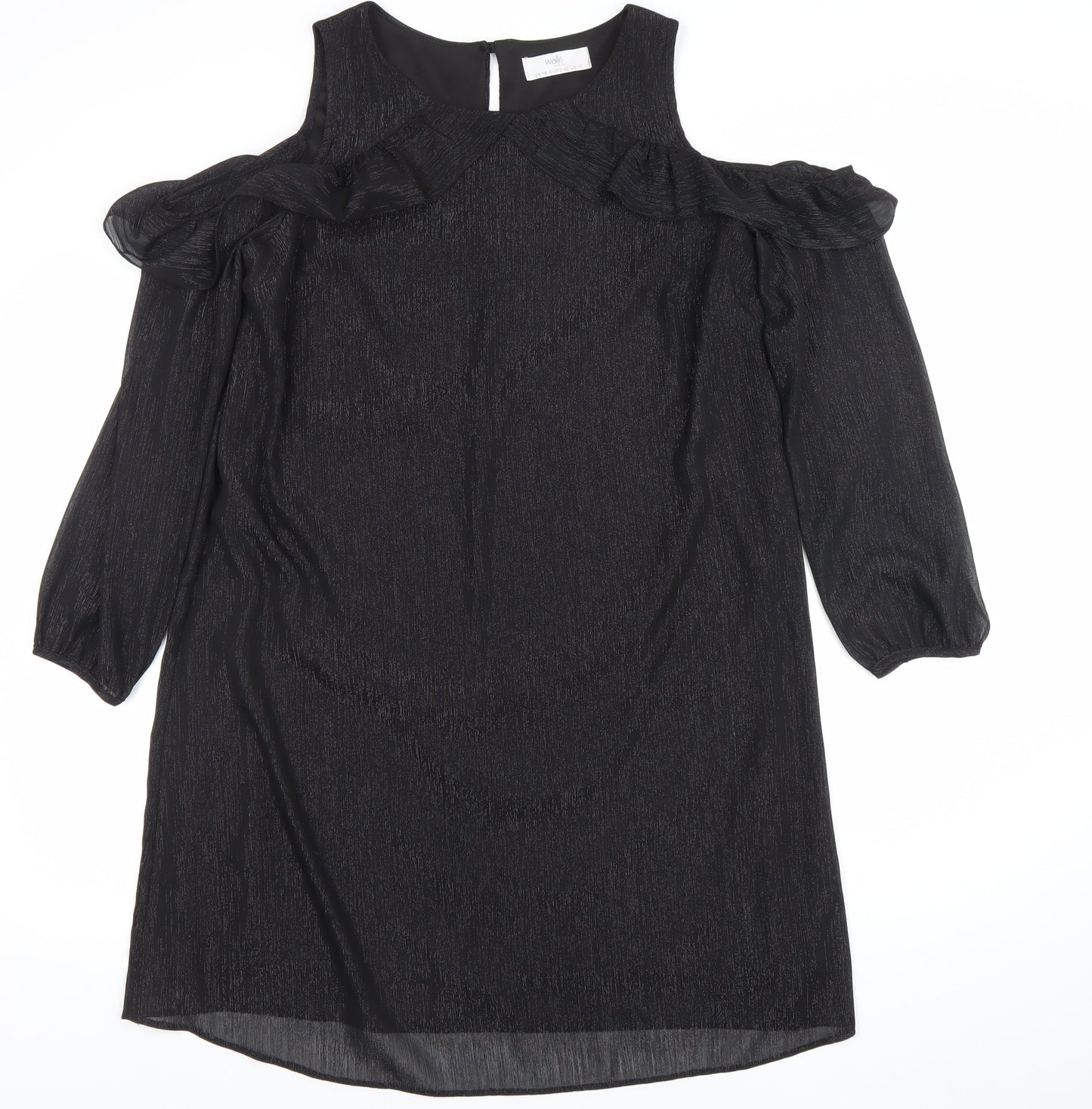 Wallis Women’s Black Cold Shoulder Ruffle Shift Dress Size 14