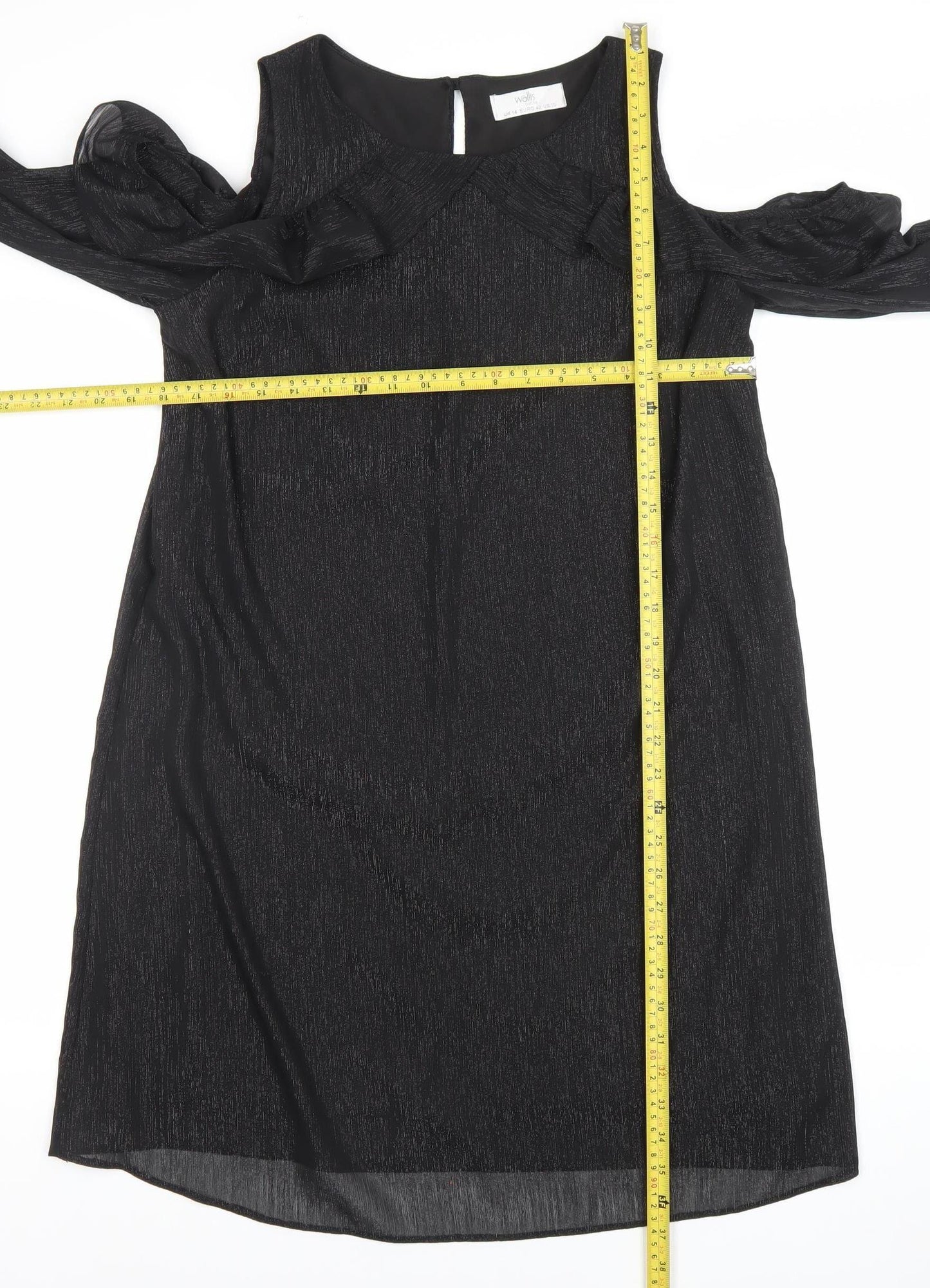 Wallis Women’s Black Cold Shoulder Ruffle Shift Dress Size 14