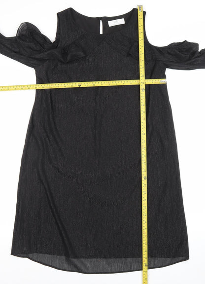 Wallis Women’s Black Cold Shoulder Ruffle Shift Dress Size 14