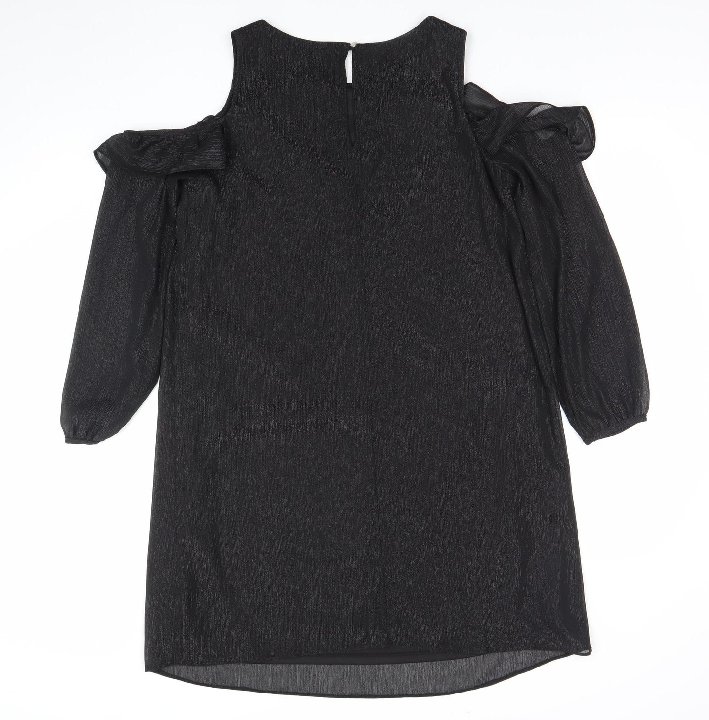 Wallis Women’s Black Cold Shoulder Ruffle Shift Dress Size 14