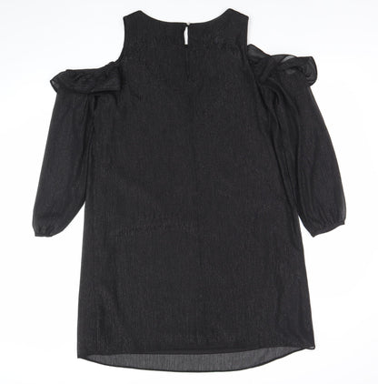 Wallis Women’s Black Cold Shoulder Ruffle Shift Dress Size 14