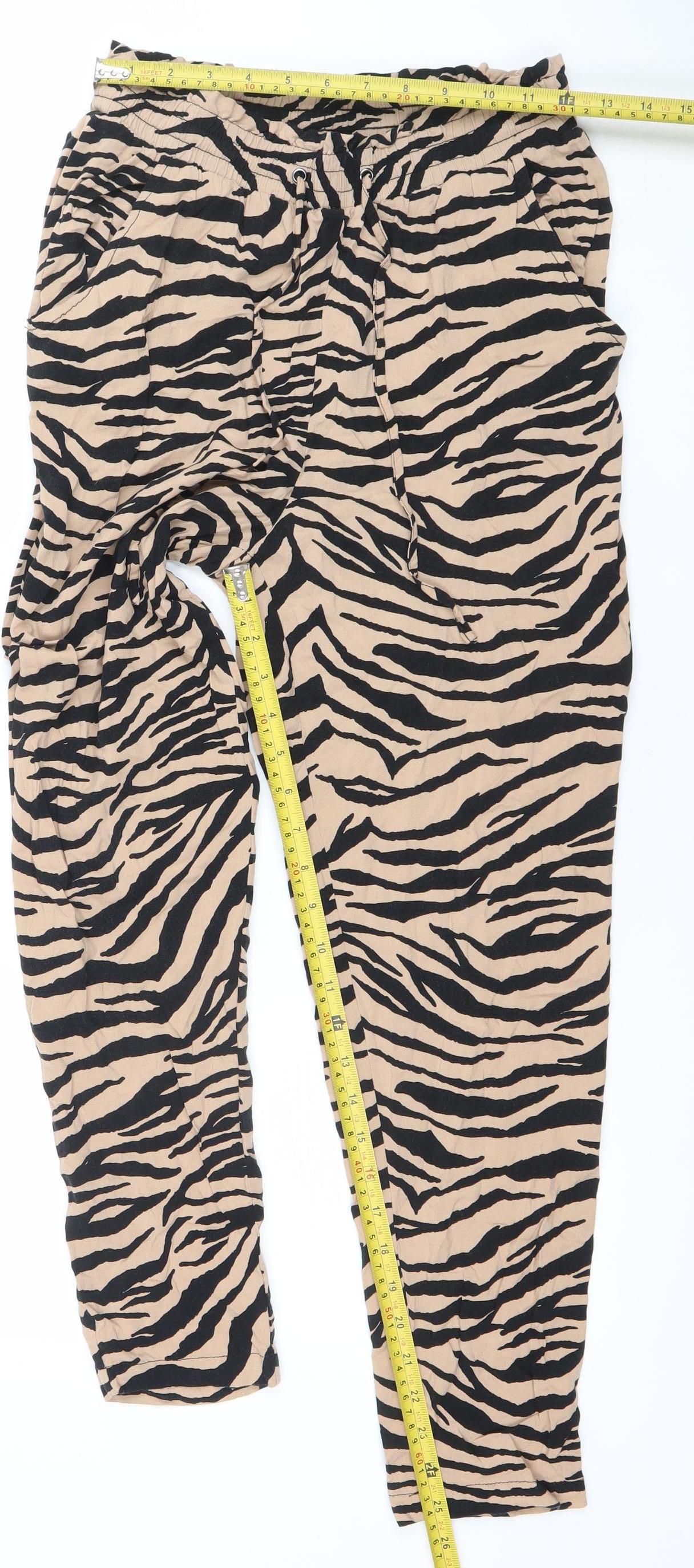 New Look Women's Beige Animal Print Viscose Jogger Trousers Size 8